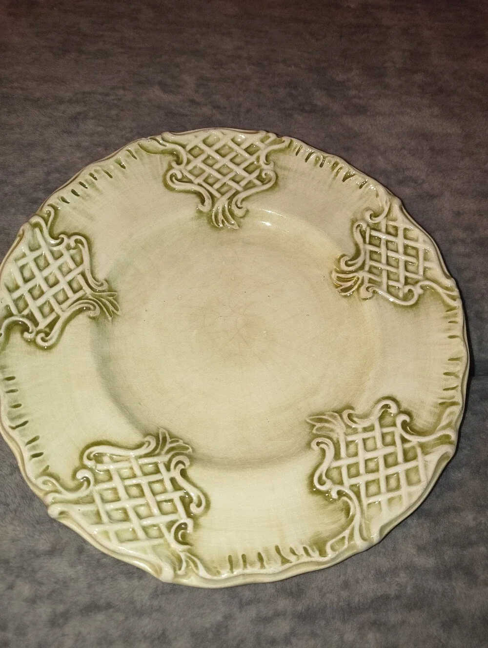 Green Decorative Ceramic Dinner Plate Made In Italy.